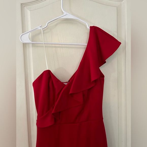 Amanda Uprichard Red Ruffle One Shoulder Mini Dress - Picture 3 of 10